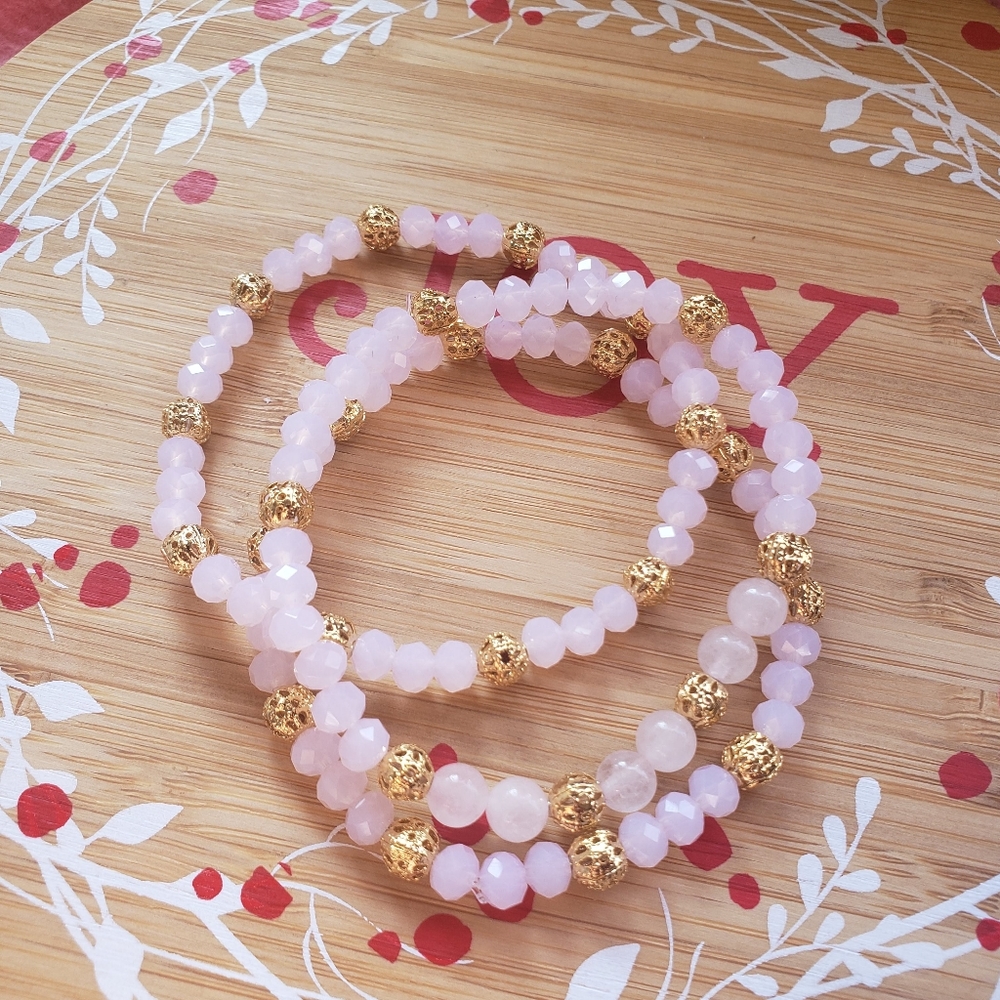 Set of 3 Bracelet cuarzo and Crystal bead stretch